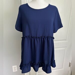 NWOT Perfect Peach Navy Ruffle Peplum Top Size Small